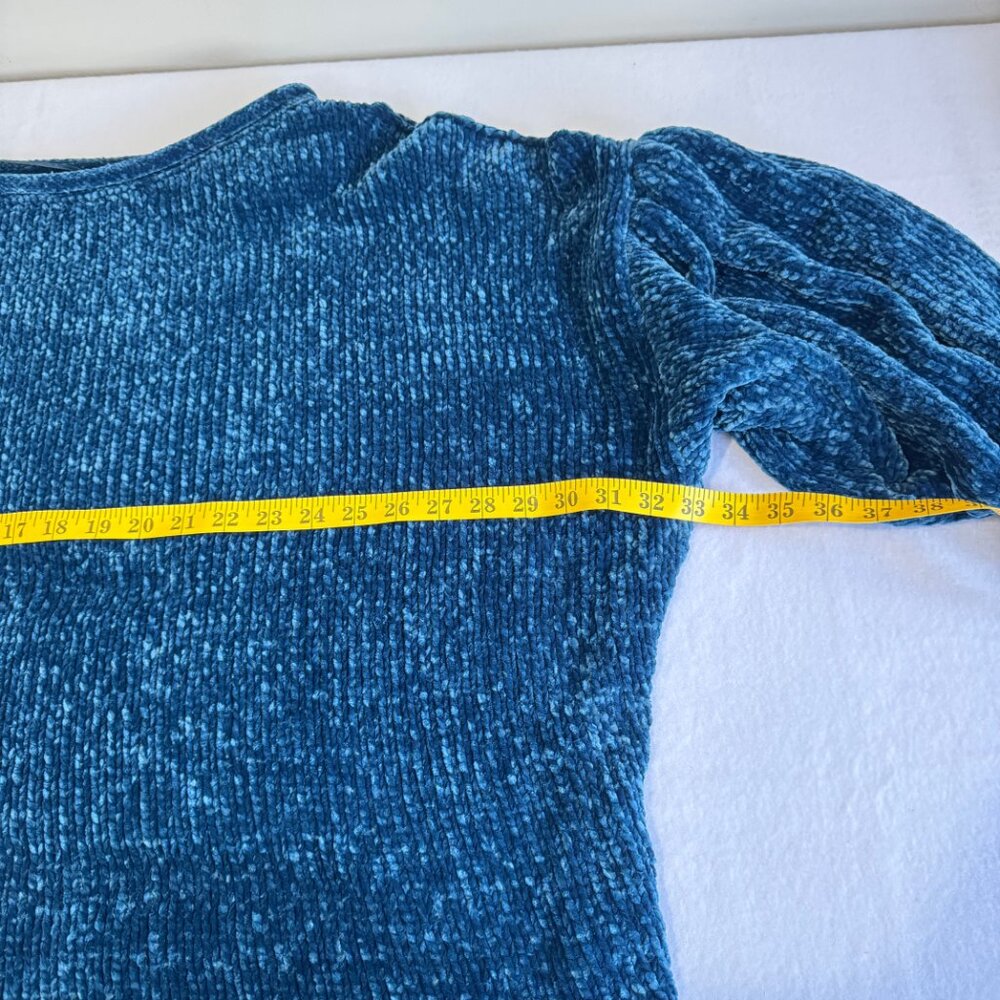 FREE PEOPLE Oversized Teal Chenille Cold Shoulder Sweater - Picture 6 of 7